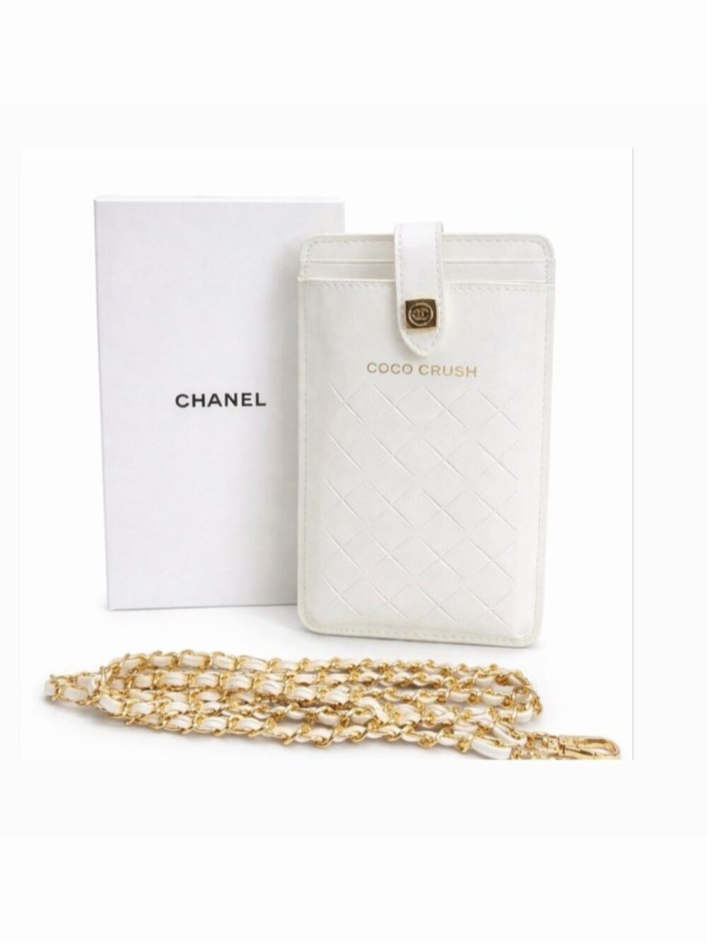 COCO CRUSH CHANEL QUILTED WHITE CROSSBODY PHONE CASE